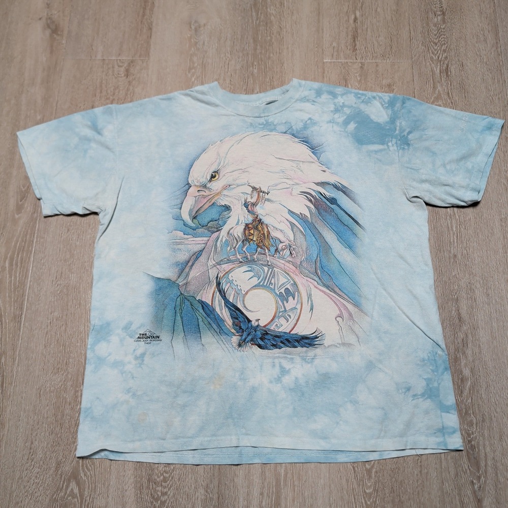 The Mountain Native American Eagle Spirit T-Shirt Mens XL‎ Blue Tie Dye Flaws